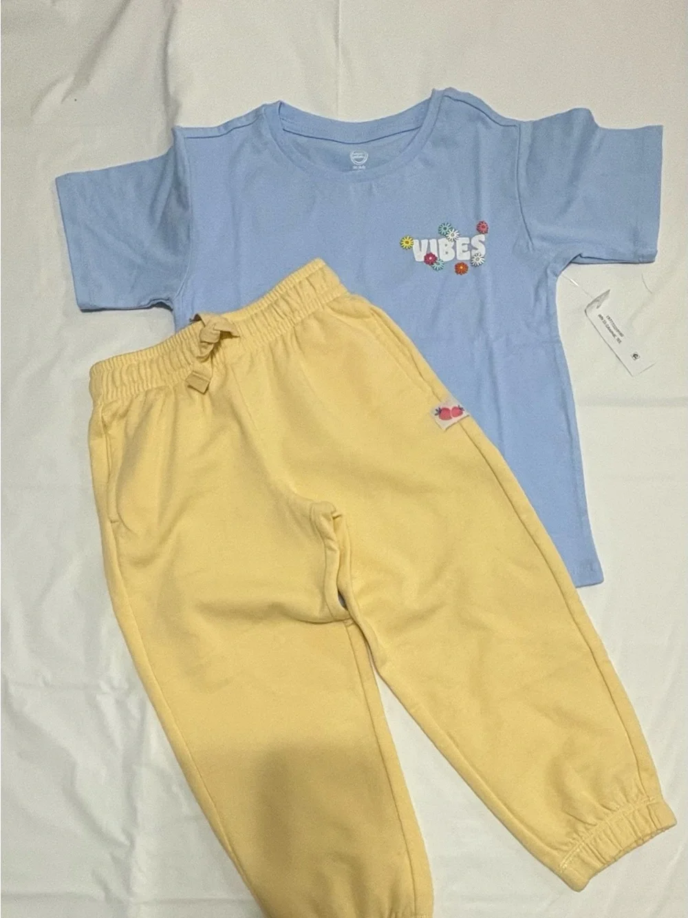 Kids 'Real Good Vibes' Blue Tee & Yellow Jogger Set